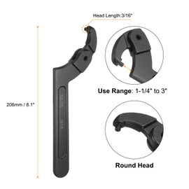 sourcing map C Hook Spanner Wrench, 1-1/4 to 3 inches Adjustable C Pin Motorcycle Shock Nut Chrome Vanadium Spanner Wrench Tool with 3/16-inch Round Head for Machine, Vehicles, Mechanical