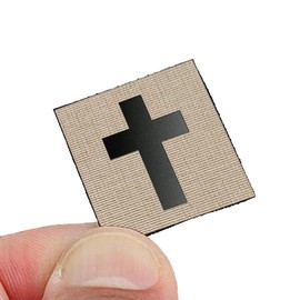Mini Crucifix Jesus Christ Christian Morale Patch [Tan, Black] Crucifix Velcro