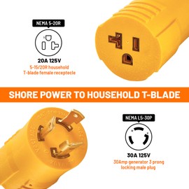 MECMO Shore Power NEMA L5-30P to 5-15/20R RV Generator Adapter, Marine 30 Amp to 110 15 Amp Household Regular Connector, 30A 125V 3 Prong Twist Lock Locking Male L5-30 to 5-15R 5-20R Female Cord