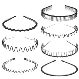 KUMSODE Metall Haarband, 7 Stück Damen Herren Haarbänder Welle Schwarz Frühling Haarreifen, Elastisches Haarreifen mit Rutschfesten Zähnen für Outdoor Sports Yoga