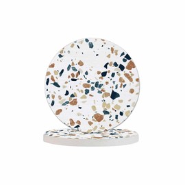 Pznen Colorful Terrazzo Mosaic Tile Drink Coaster Stone Texture Chaotic Dots Modern Artistic Style Beautiful Home Decor Diatomite Heat-Resistant Diatomite 4 Inch for Cold Drinks Wine Mugs Cups