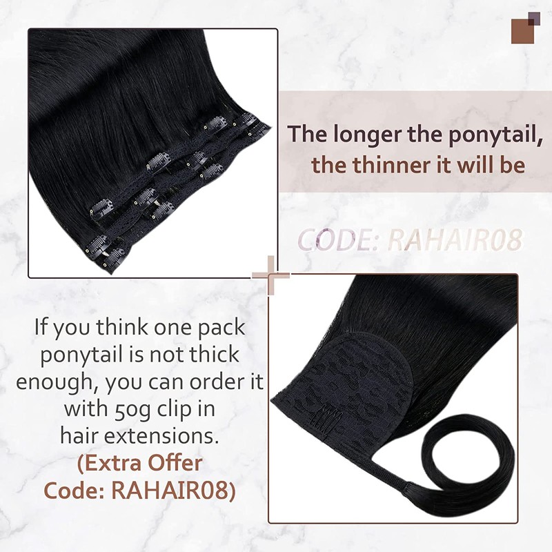 Runature Real Hair Black Braid Extensions, Remy Real Hair, Clip-In
