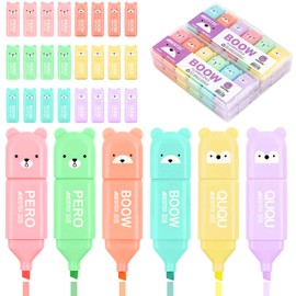 ZDNT Pack of 24 Mini Highlighters Pastel Highlighter Set Cartoon Bear Funny Highlighter Kids Marker Cute Pens Luminous Marker Funny Highlighter Gift for Children Adults School Supplies Office Supplies