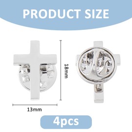 SUPERFINDINGS 4Pcs Platinum Cross Pins Alloy Cross Brooches Metal Cross Brooches for Funeral Church Pray Public Event Lapel Pin Bulk for Backpack Clothes, 18x13mm
