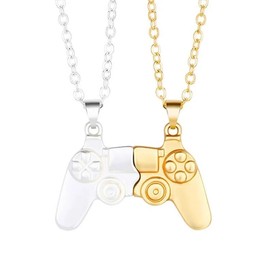 1 Pair Game Controller Matching Couple Pendant Necklaces Set Game Friendship Best Friends for Hiphop Jewelry (Gold + Silver, One size)