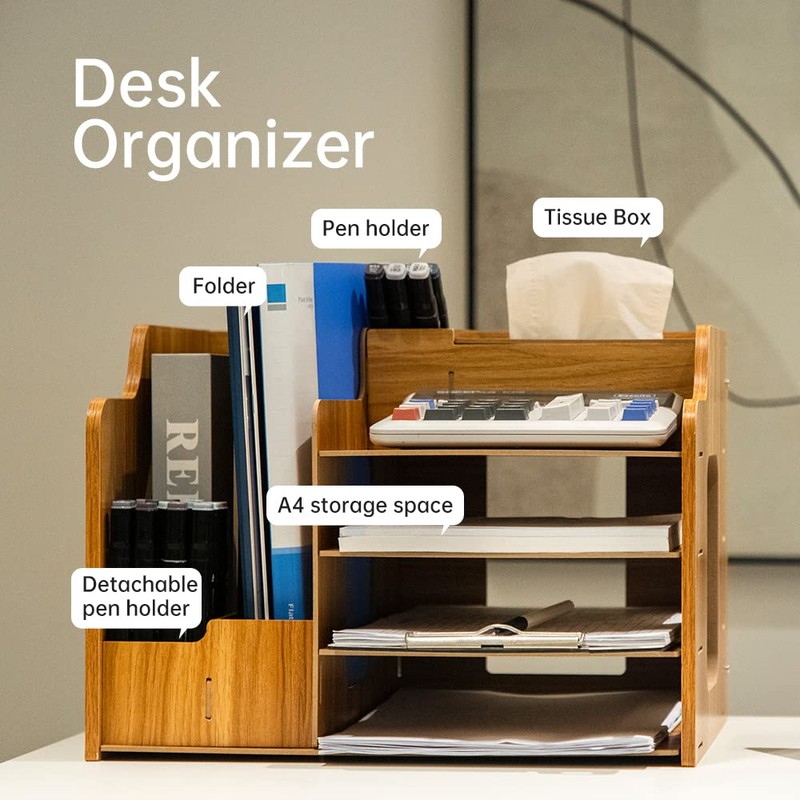 CompactStone Wooden Desk Organizer - Multifunctional Home Office Art Supplies
