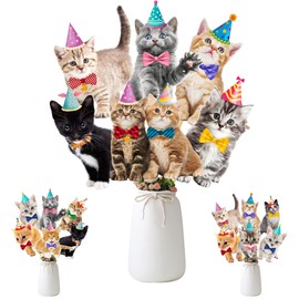 Cat Centerpiece Sticks 26pcs Cat Birthday Party Supplies Kitten Birthday Decorations Cat Party Favor Table Decorations for Kitten Baby Shower Pet Cat Birthday Party Table Toppers Photo Booth Props