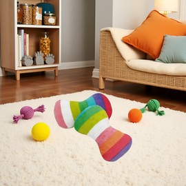 Zhuluck 2 Pcs Colourful Dog Plush Vocal Toy Rainbow Bone-Shape Chewing Toy Pet Supplies for Pet Playing Use Adorable Quality and Practical Attractive and Professional Dog Chew Toys