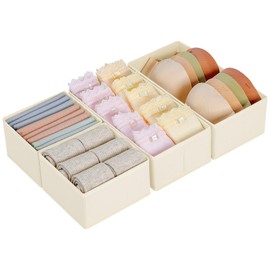 DIMJ Drawer Organiser System Drawer Organiser - Fabric Storage Box, Drawer Inserts for Wardrobes, Wardrobe Organiser for Clothes, Pack of 4, Beige Classic