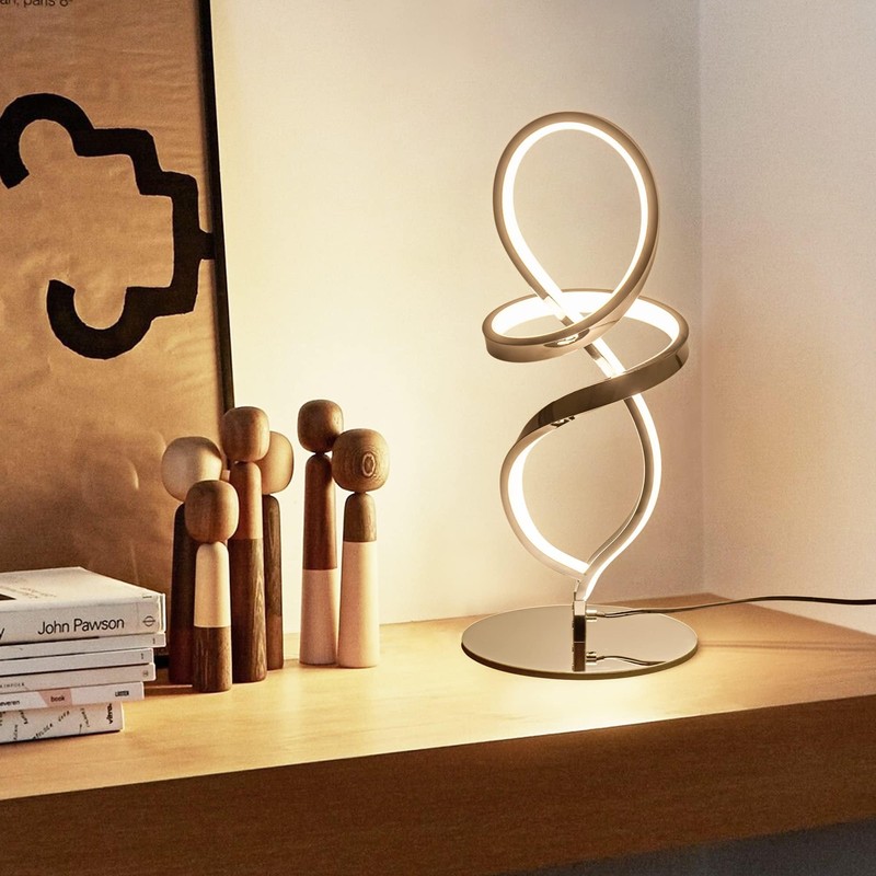 Mayful Modern Table Lamp with LED Spiral Design, Bedside Lamp