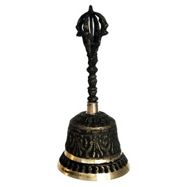 Brass Antique Hand Bell Vintage Service Call Bell Meditation Prayer Bells Lucky Beads Tibetan Hand Bell for Decoration, Alarm, School Church Classroom (Brown)