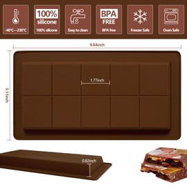 Sidosir 2Pcs Huge Dubai Chocolate Silicone Molds, Deep Chocolate Molds for Stuffed Bar Filling Knafeh Pistachio Chocolate Bar with Scroper