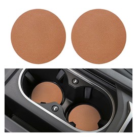2PCS Car Cup Holder Coaster, Anti-Slip Shockproof Insert Coaster, Auto Leather Waterproof Drink Mat, Universal Interior Accessories for Vehicles, Trucks, RVs (Light Brown)