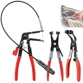 Hose Clamp Pliers Set, Hose Clamps Pliers Spring Band Clamp Pliers with Straight Neck, Ratchet Lock Function Car Pliers Tool Set for Car Repairs