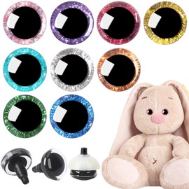 UPINS 180 Pieces 22mm 3D Glitter Plastic Safety Eyes with Washers for Amigurumi Stuffed Animal Eyes Round Plastic Craft Doll Crochet Eyes for DIY of Puppet, Bear, Toy Making Supplies (9 Colors)