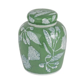 Creative Co-Op Decorative Ceramic Ginger Jar with Lid for Spices, Green