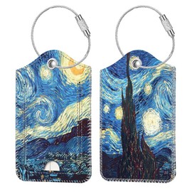 2 Pcs Luggage Tags, Fintie Privacy Cover ID Label with Stainless Steel Loop and Address Card for Travel Bag Suitcase, Sandy Wave - Color: Starry Night