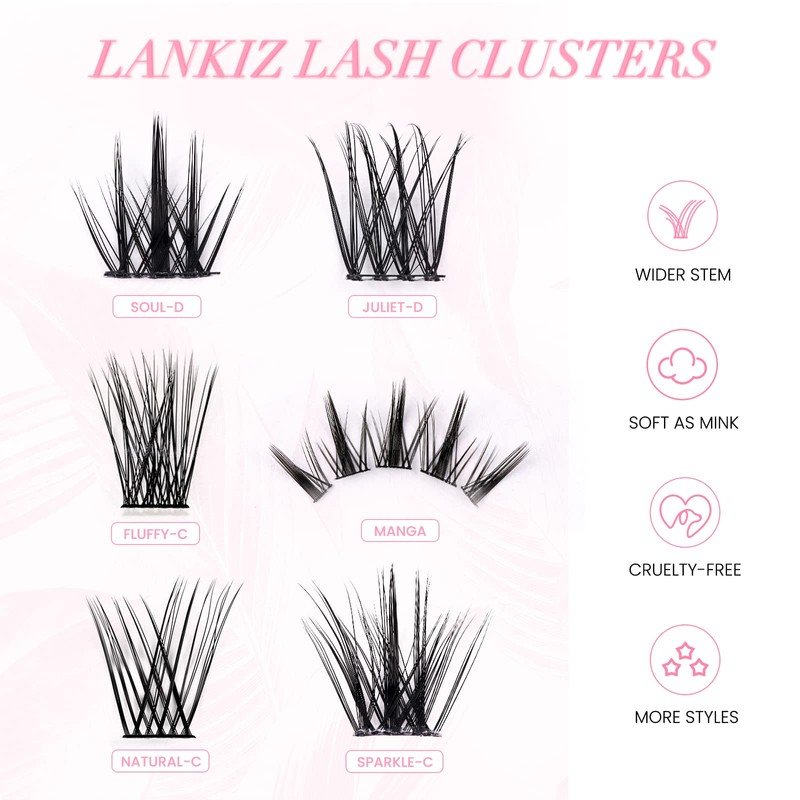 LANKIZ Lash Clusters 72 Pcs DIY Lash Extensions Individual Lashes