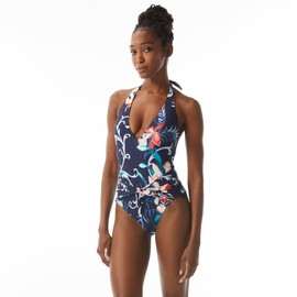 Carmen Marc Valvo Women's Standard V-Neck Halter ONE Piece, Blue