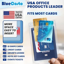BlueCosto - Vertical Passport & Card Holder - 4x6 Inch, 10 Pack - Zipperless Clear ID Badge Protector for Travel, Work & Events - Heavy-Duty Name Badge Sleeves for Credentials & Vaccination Cards