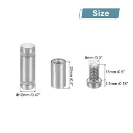 uxcell 12 Pcs Standoff Screws, 1/2" x 1.18" Stainless Steel Double Head Advertising Screws Wall Standoff Mounts Hardware for Acrylic Glass Sign Holder Wine Glass Rack, Silver