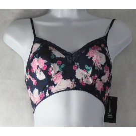INC Women's Lace-Trim Bralette, Navy Blue Multi Floral, Large