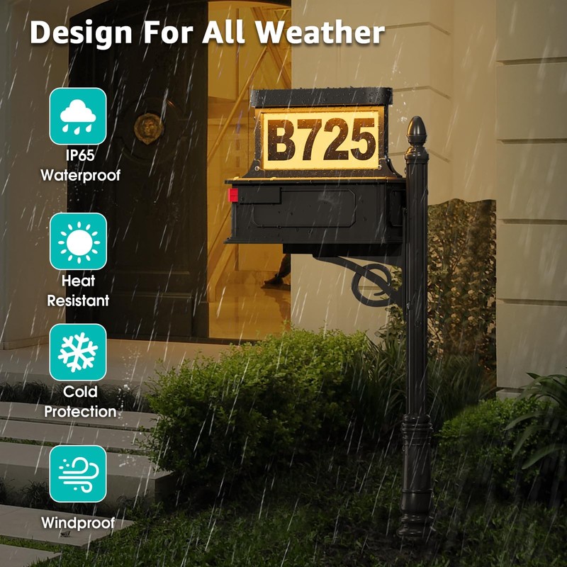 ASOMST Solar Address Sign, 3-Color Lighting Modes Mailbox Number Plaque