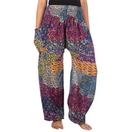 LOFBAZ Harem Pants for Women Yoga Boho Hippie Clothing Palazzo Bohemian Beach Maternity Pajama Indian Gypsy Travel Clothes Peacock 1 Purple M