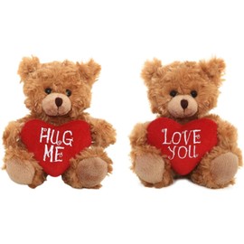 made by aliens Plush Stuffed Animal Mocha Heart Bear – 2 Pack Hug Me & Love You Bears Doll Set - Plush Toy for Kids & Adults Valentine's Day - Embroidered Red Heart Pillow - (9 inch Brown)