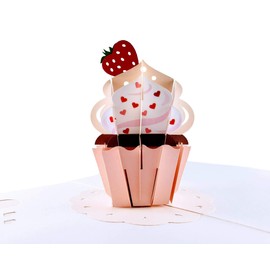 iGifts And Cards Adorable 2nd Birthday Pink Cupcake Surprise Pop-Up Card, 5" x 7" – Cute 3D Toddler Birthday Greeting, Party Decoration, Keepsake with Candle Strawberry Hearts, and Envelope