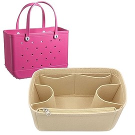 Lckaey organizer insert for rubber beach bag with Borg bag handbags organizers Y015-khaki-M