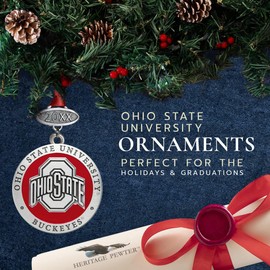 Ohio State 2024 Ornament | Graduation Gift | Hand-Sculpted Christmas Tree Ornament | Intricately Crafted Metal Pewter Alma Mater Inlay by Heritage Pewter