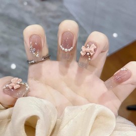 Nail Tip, 24 Pieces, Long Nail Tip, Bow Tie Nail Tip, 3D Nail Tip, Cute, Popular, Japanese Style, Dreamy, Bridal, Glossy, False Nails, Coming of Age of Entrance Ceremonies, Graduation Ceremonies,