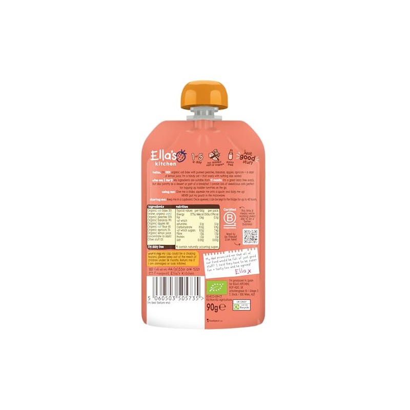 Ella's Kitchen Peach + Banana Oaty Smooshy 4 x 90g