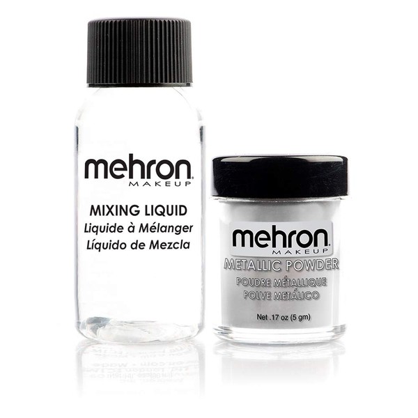 Mehron Makeup Metallic Powder (.17 oz) with Mixing Liquid (1 oz) (Silver)