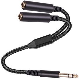 1/4" TRS to Dual tunghey Nylon Braided 1/4" Female Splitter Y Cable, tunghey 1/4 Inch 6.35mm Stereo Plug/Male to Dual 1/4 Inch 6.35mm Jack/Female, Black (30cm)