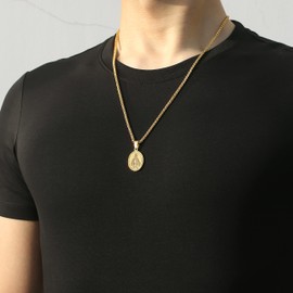 Miraculous Medal Virgin Mary Necklace for Men Black Stainless Steel Mary Mother of God Pendant De La Virgen Maria Medallion Holy Mary Charm