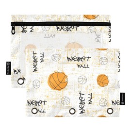 Gredecor Binder Pencil Pouch 3 Ring Orange Basketball Ball Zipper Pencil Pouches Case 2 Pack Clear Binder Organizer for School Office