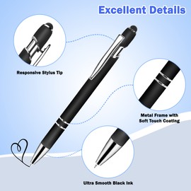 Ballpoint Pen with Touch Pen Pack of 12 Stylus Pen 2 in 1 Capacitive Stylus Pens Retractable Ballpoint Pen for Universal Touchscreen Devices 1.0 mm Black Ink (Black)
