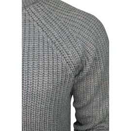 Xact Men's Chunky Fisherman Knit Jumper, Crew Neck, Raglan Sleeve (Mid Grey Marl) L