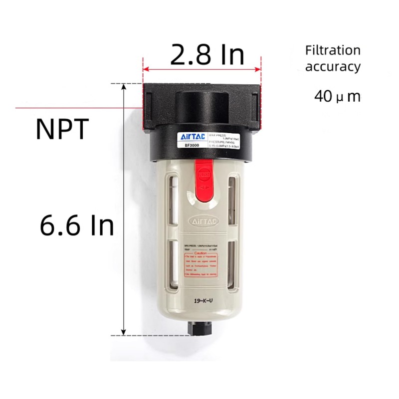 Compressed Air Line Filter Airtac BF2000 1/4'' NPT 0-145 Psi
