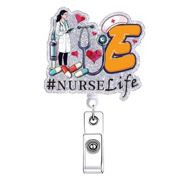 Funny Nurse Life Badge Reel Retractable for Nurse Nursing Badge Holder with Alligator Clip Cute Healthcare LPN RN CNA LVN Medical Badge Clip Office Student Hospital ID Card Accessories