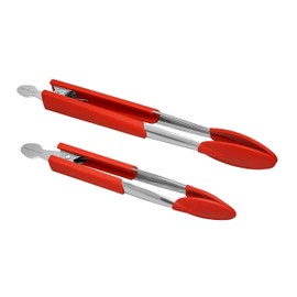 Rachael Ray Lil' Huggers Dishwasher Safe Lazy Locking Cooking Tongs / Salad Serving Tools / Multi Purpose - 2 Piece, Red