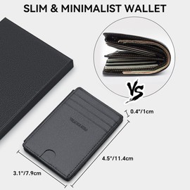 VANNANBA Minimalist Bifold Slim Wallet-Genuine Leather Front Pocket Wallet for Men,RFID Blocking,Holds 12 Cards
