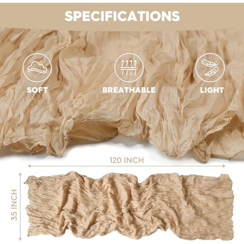Usinynia 2 Packs Chiffon Table Runner Boho Cheesecloth Gauze Table