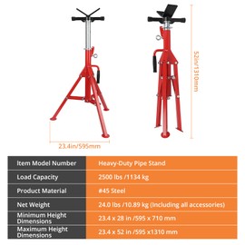 Heavy-Duty Pipe Jack Stand, 28''-52'' Adjustable Folding Pipe Stand, 2500 Lbs Load Capacity, Ideal for Welding, Automotive, and Construction Projects