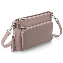 befen Anti Theft Genuine Leather Purse for Women, Soft Crossbody Bag with RFID Blocking, Real Leather Crossbody Purse with Built in Wallet Travel Handbags with Adjustable Strap, Pink