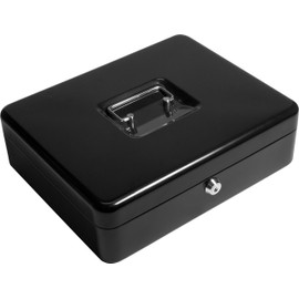 BARSKA 12-Inch Cash Box and Labeled 6 Compartment Tray with Key Lock