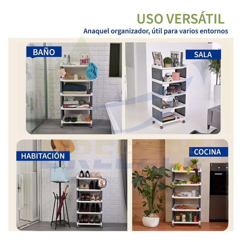 Estante Organizador Multiusos 4 Repisas Carrito Ruedas 360º