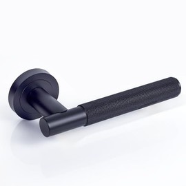 IRONZONE Marino Knurled Lever Door Handle – Matt Black | Modern Interior Door Handle on Rose | Textured Grip | Pair with Fixings | for Home & Office Use